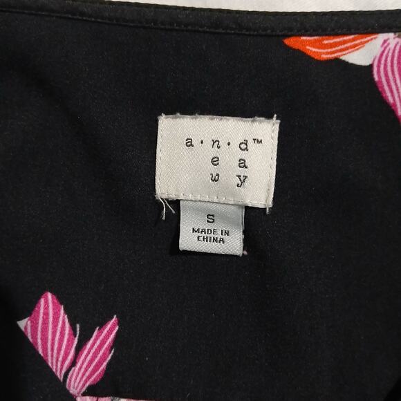 A New Day Black floral fit & flare dress with bell sleeves sz Small polyester - Picture 2 of 16